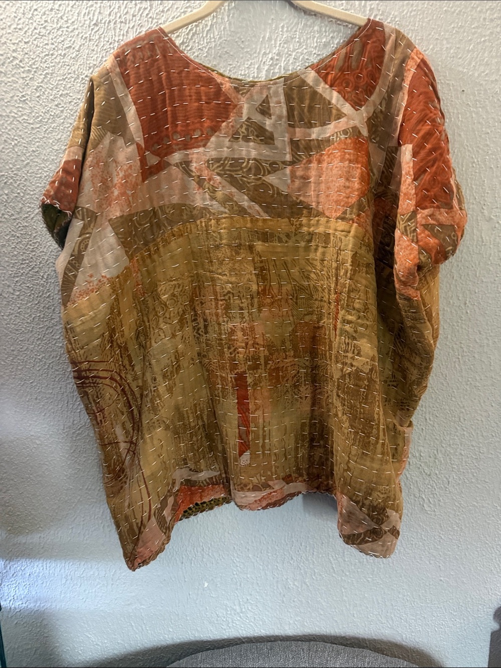 Upcycled kantha Boho Yellow and Brown Printed Women’s Tunic Top. Reversible - Picture 3 of 4